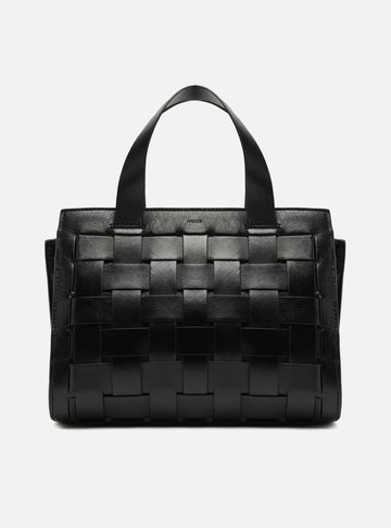 Bolsa Tote Preta Couro Grande Tressê Maxi Lenny