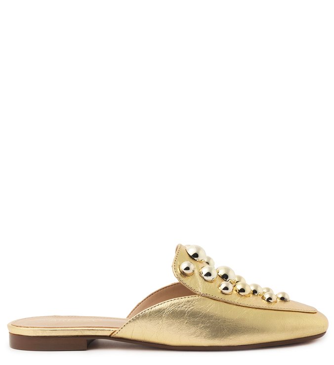 Mule Dourada Couro Tachas Studs