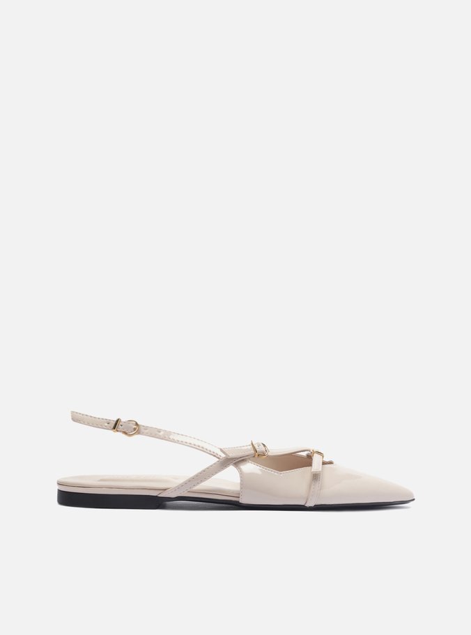 Sapatilha Nude Verniz Slingback Tiras Fivelas