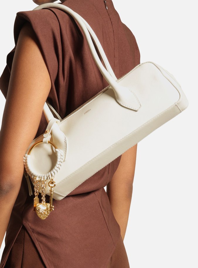 Bolsa Shoulder Branca Couro Média Metais
