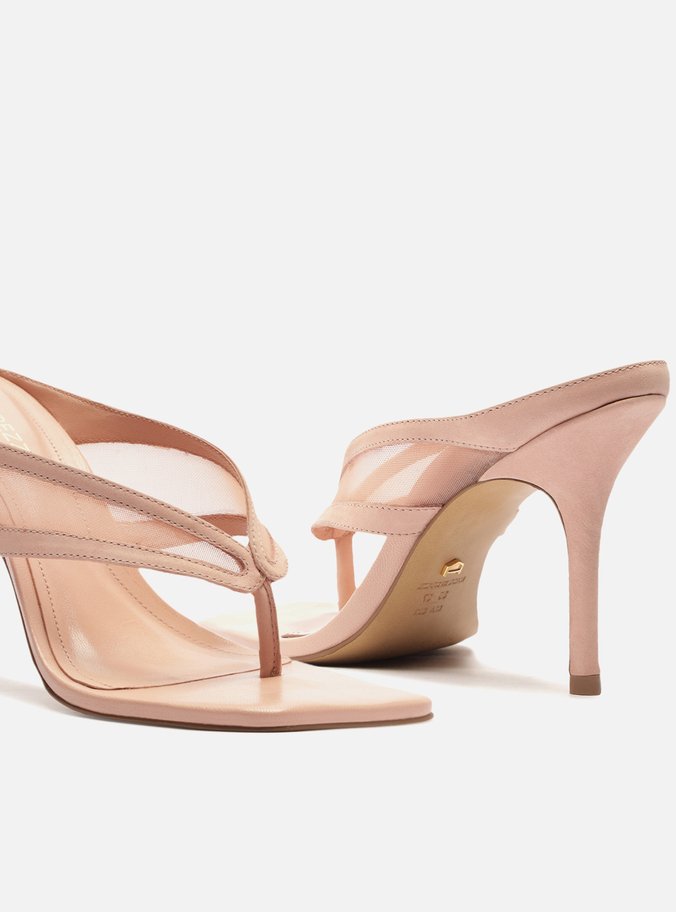 Mule Rosa Tela Salto Alto Thong