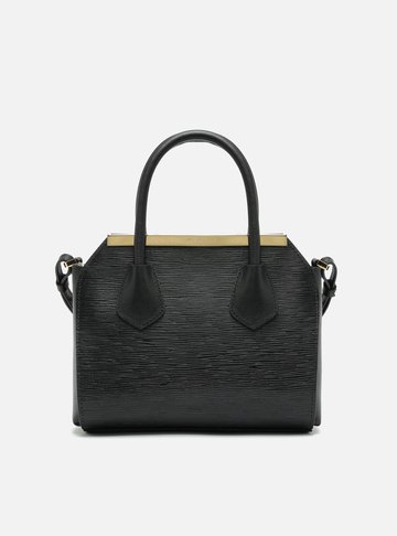 Bolsa Hobo Preta Couro Textura Média Metal