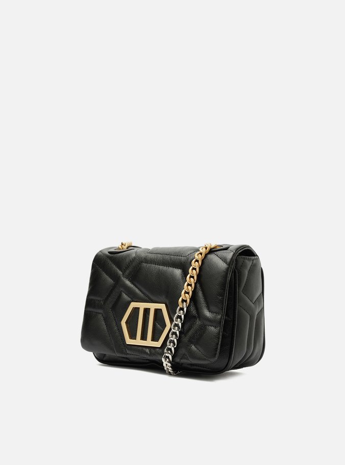 Bolsa Tiracolo Preta Couro Emma Sporty Média