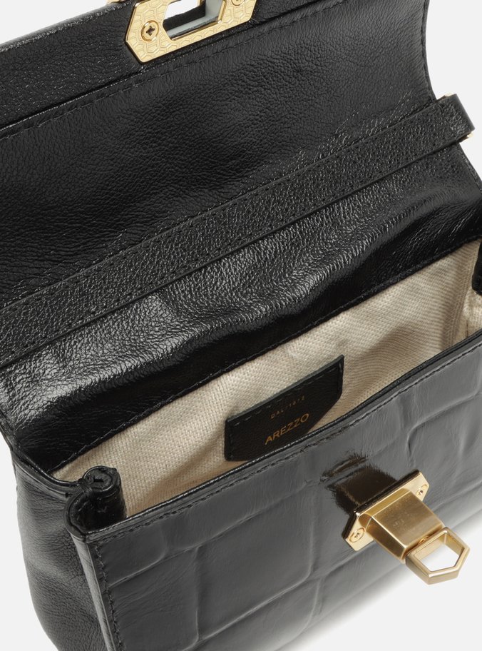 Bolsa Tiracolo Preta Couro Maxi Croco Pequena