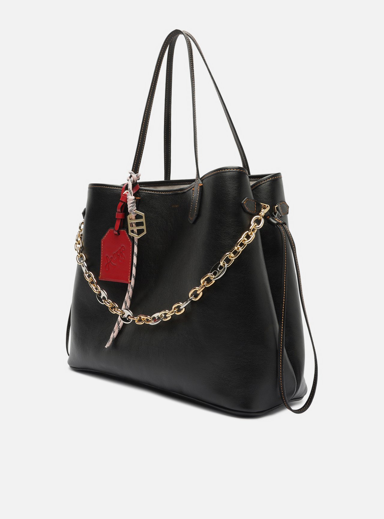 Bolsa Shopping Preta Couro Grande Corrente — foto 2