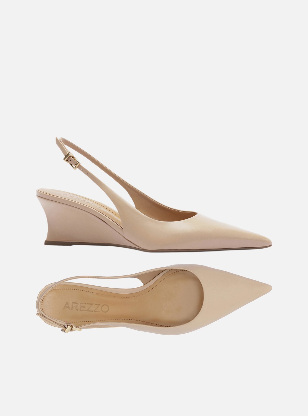 Scarpin Bege Couro Salto Baixo Anabela Slingback — foto 5