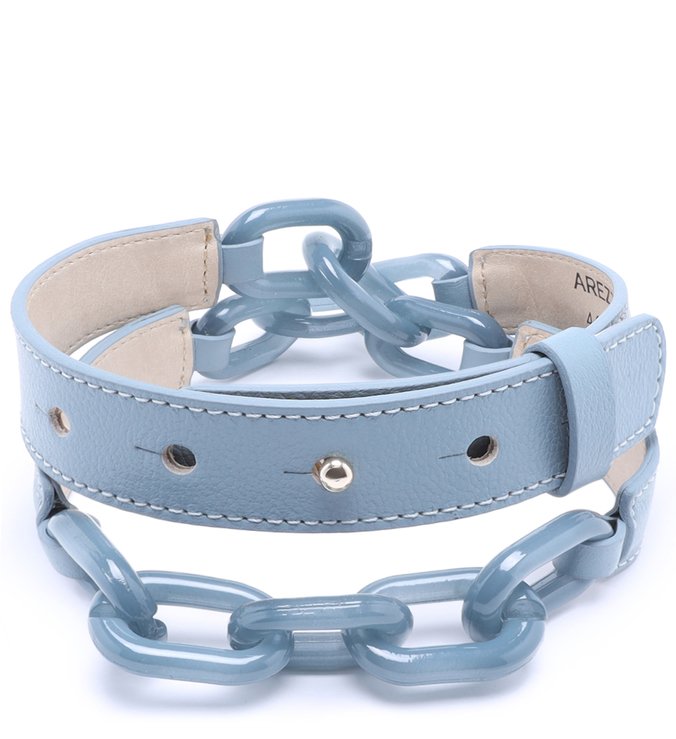 Cinto Azul Couro Mila Corrente Calm Blue
