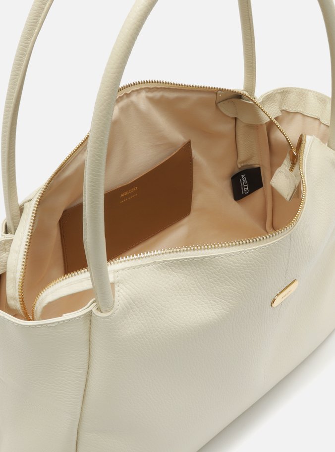 Bolsa Shopping Branca Couro Grande Tag Metal