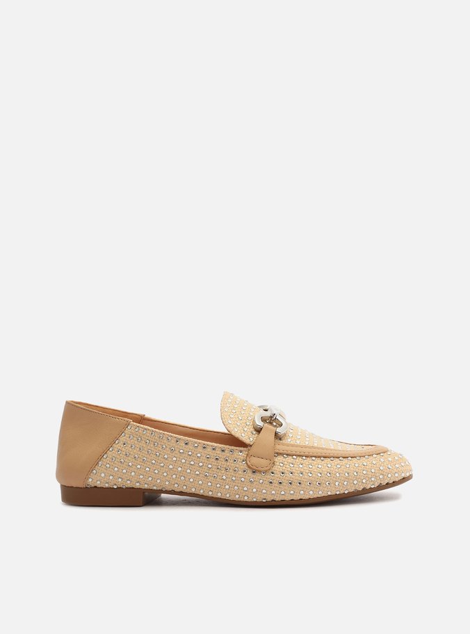 Mocassim Nude Tecido Strass Bridão