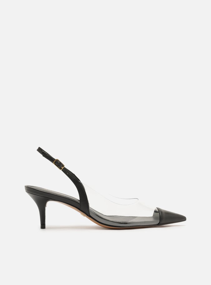 Scarpin Transparente Preto Salto Fino Slingback