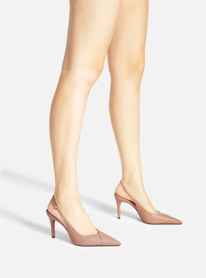 Scarpin Bege Lizard Salto Médio Slingback