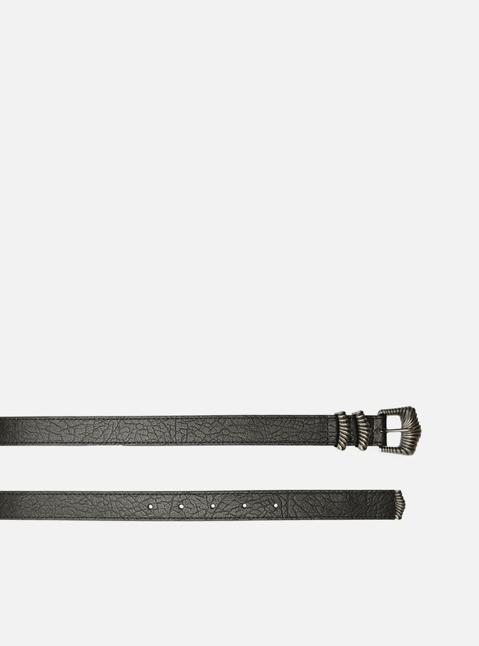 Cinto Preto Couro Fivela Folk