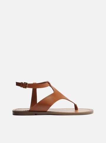 Sandália Rasteira Marrom Tira Larga Couro