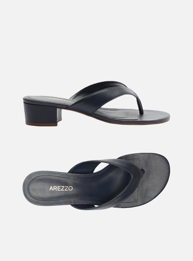 Tamanco Azul Salto Baixo Tiras Flip Flop