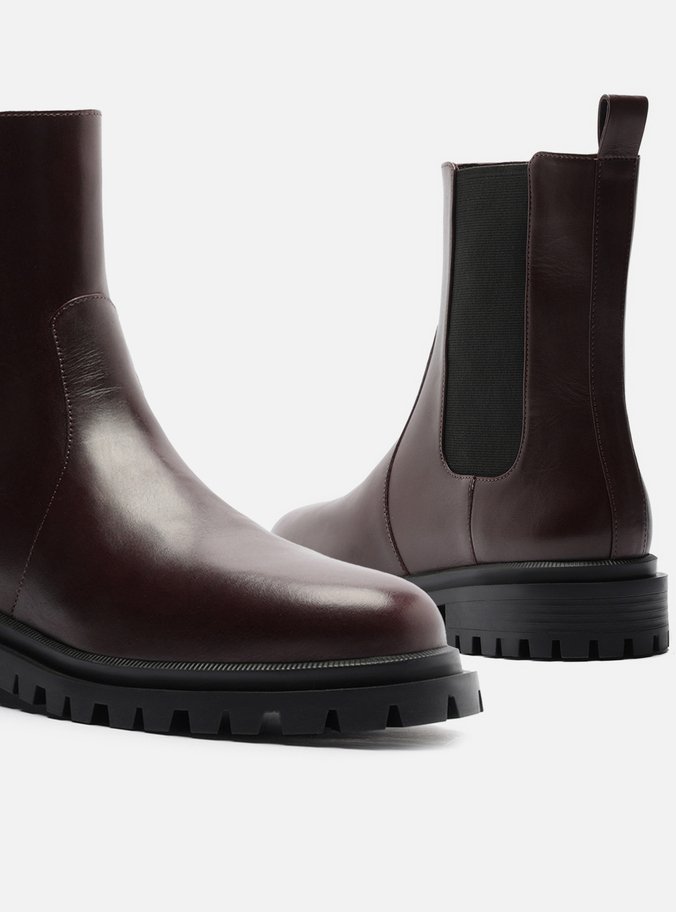 Bota Marrom Couro Cano Curto Tratorada Elástico