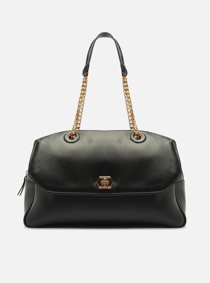 Bolsa Bowling Preta Couro Grande Encaixe Metal