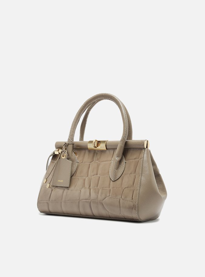 Bolsa Tote Cinza Couro Maxi Croco Média