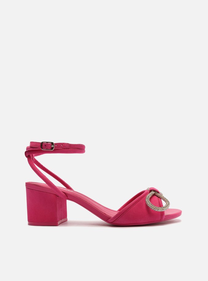 Sandália Rosa Nobuck Bloco Laço Strass