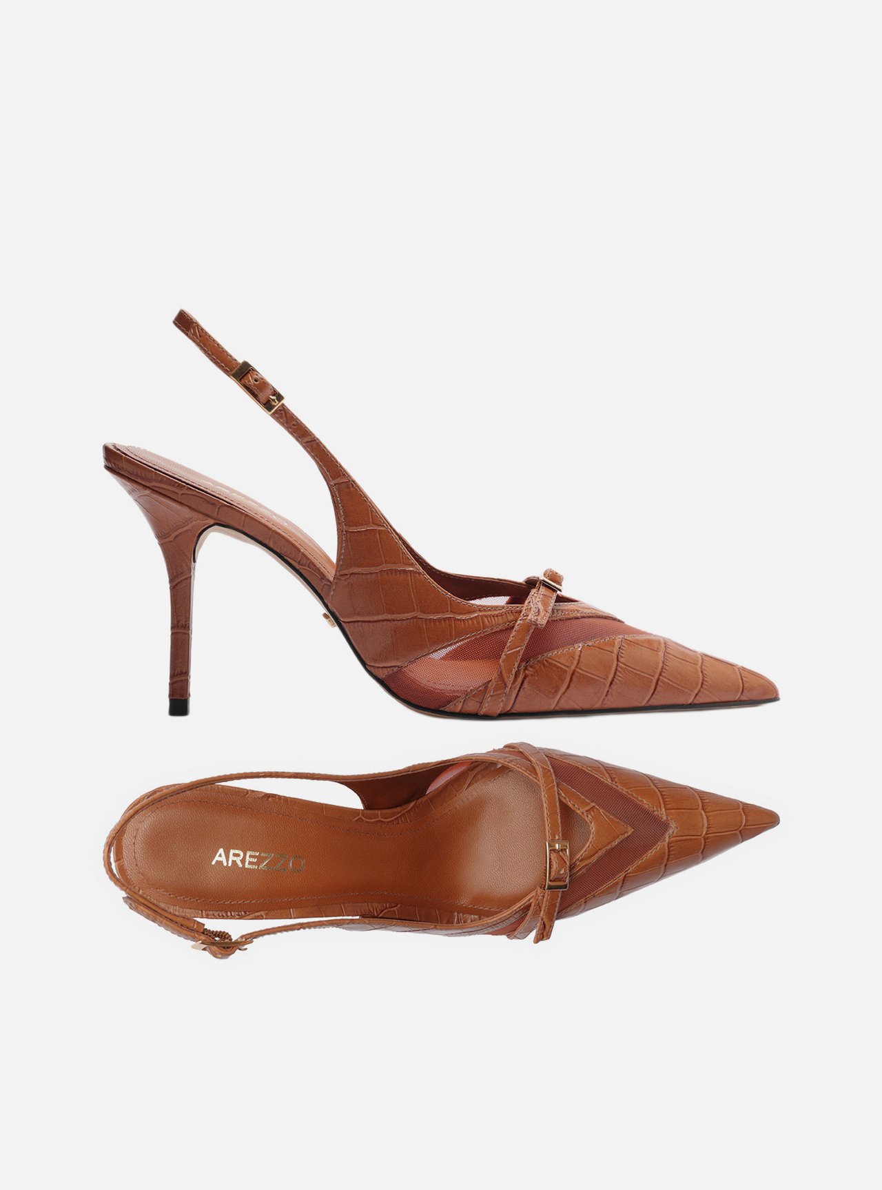 Scarpin Marrom Salto Fino Fivela Slingback — foto 5
