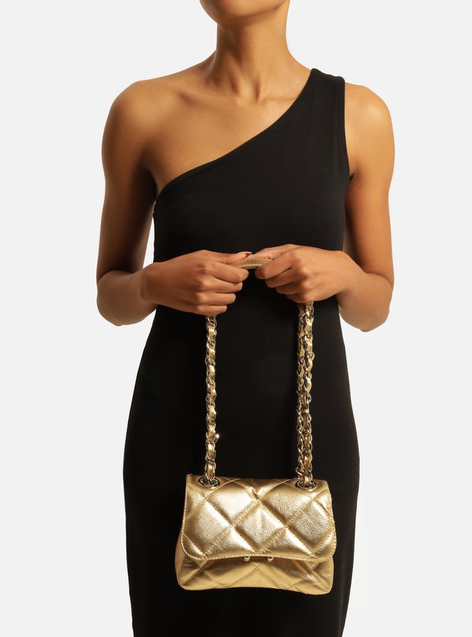 Bolsa Tiracolo Dourada Couro Mizz Pequena
