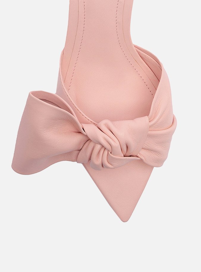 Sandália Rosa Couro Salto Fino Maxi Laço