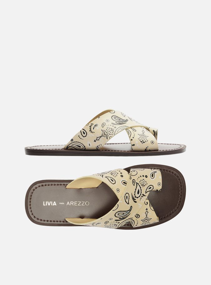 Rasteira Amarela Paisley Tiras Largas Livia