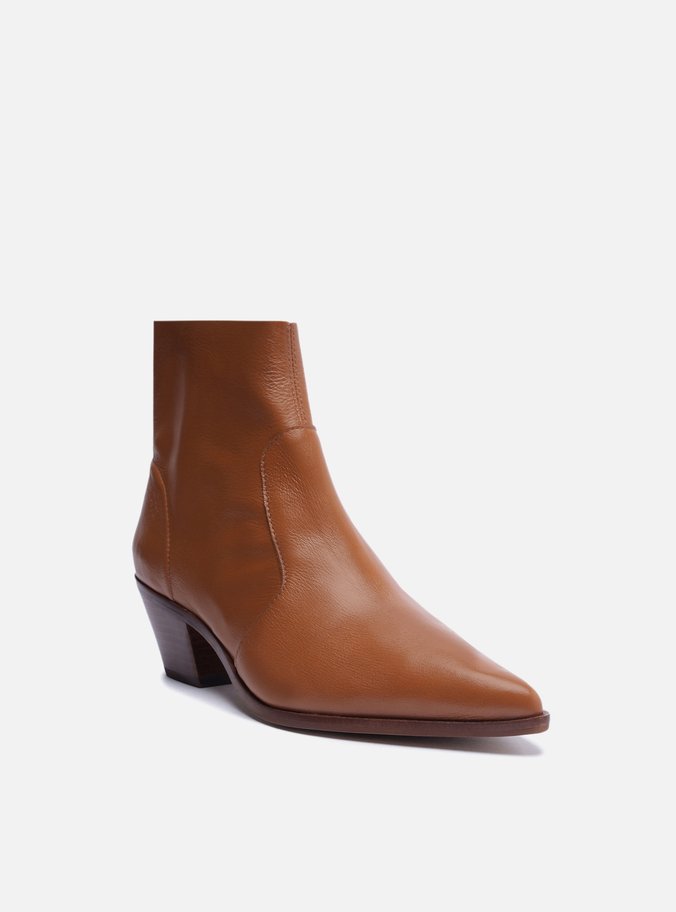 Bota Marrom Couro Cano Curto Bico Fino