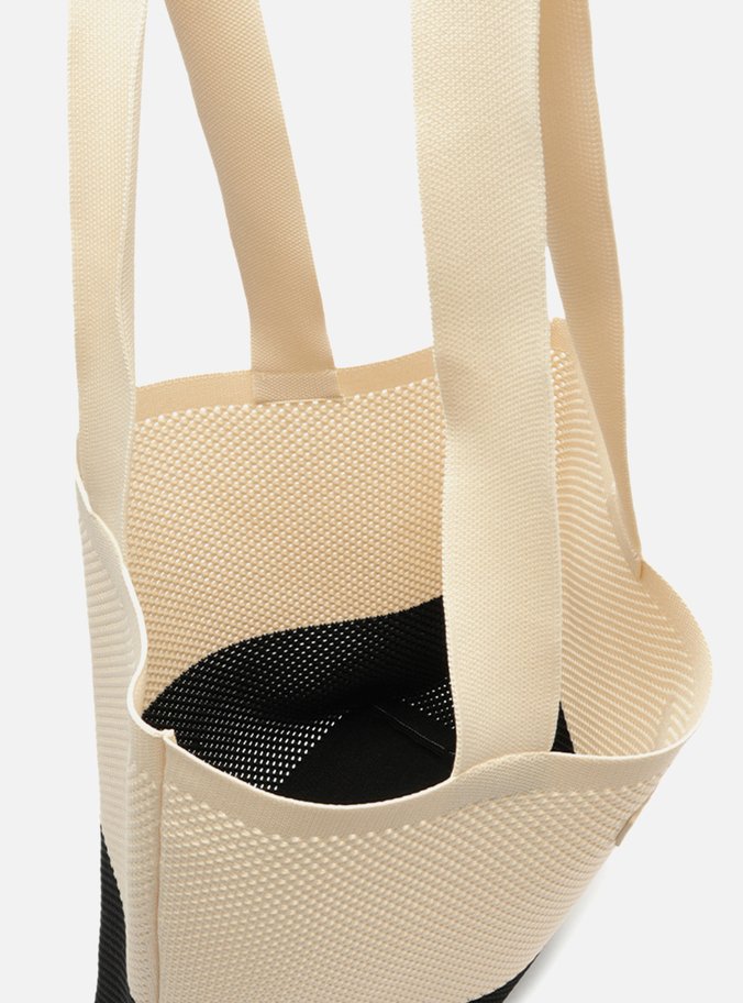 Bolsa Shopping Bege e Preta Grande Crochê