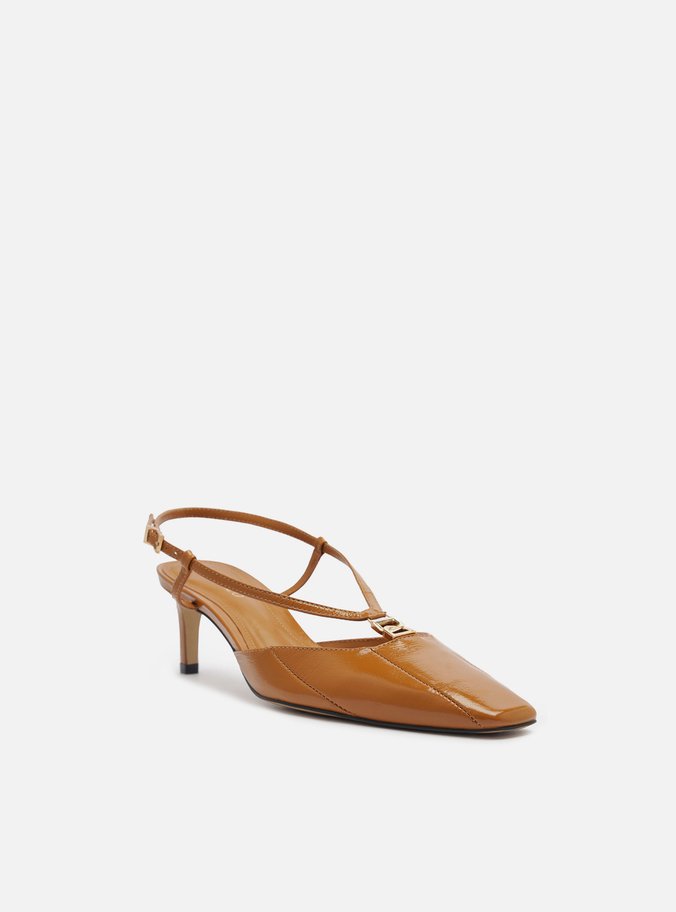 Scarpin Marrom Couro Salto Médio Slingback Elo