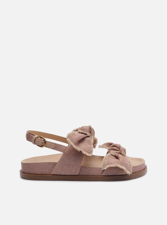 Sandália Papete Rosa Flatform Fivela Linho Lacinho