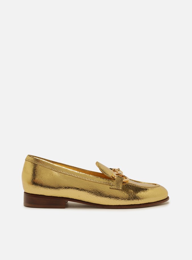 Mocassim Dourado Couro Bridão Dourado