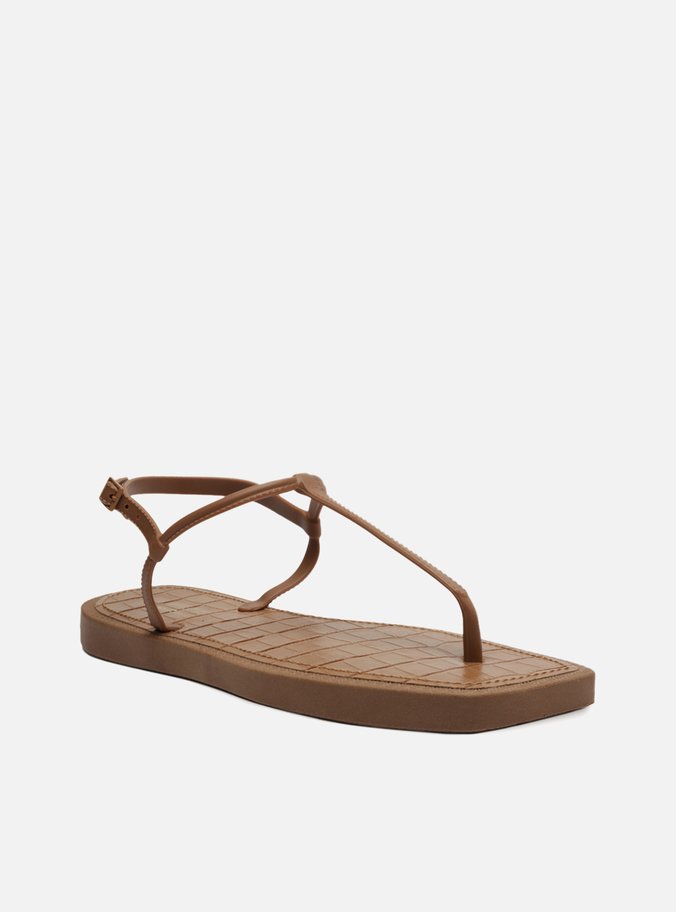 Sandália Rasteira Marrom Square Palmilha Croco