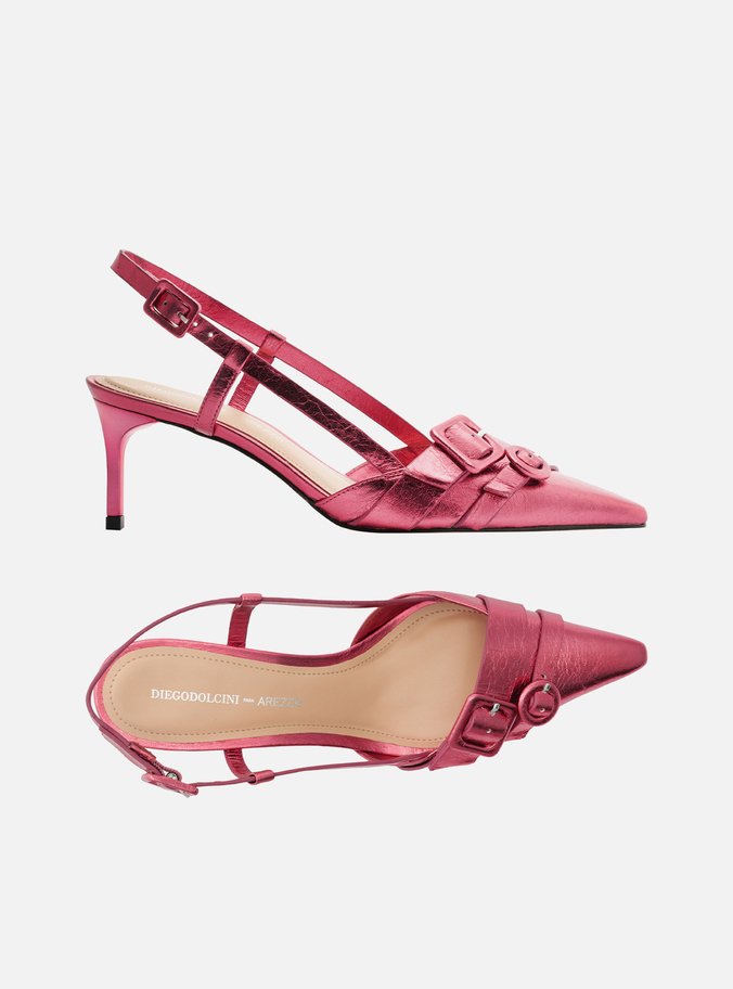 Scarpin Rosa Couro Salto Baixo Slingback