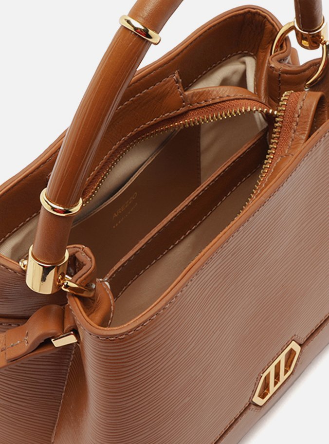 Bolsa Tote Marrom Couro Pequena Anéis