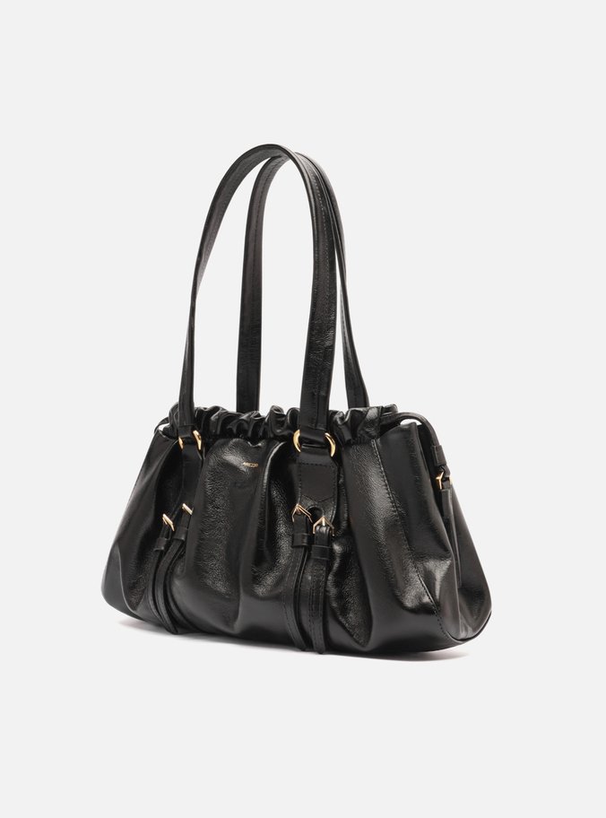 Bolsa Tiracolo Preta Couro Grande Fivelas