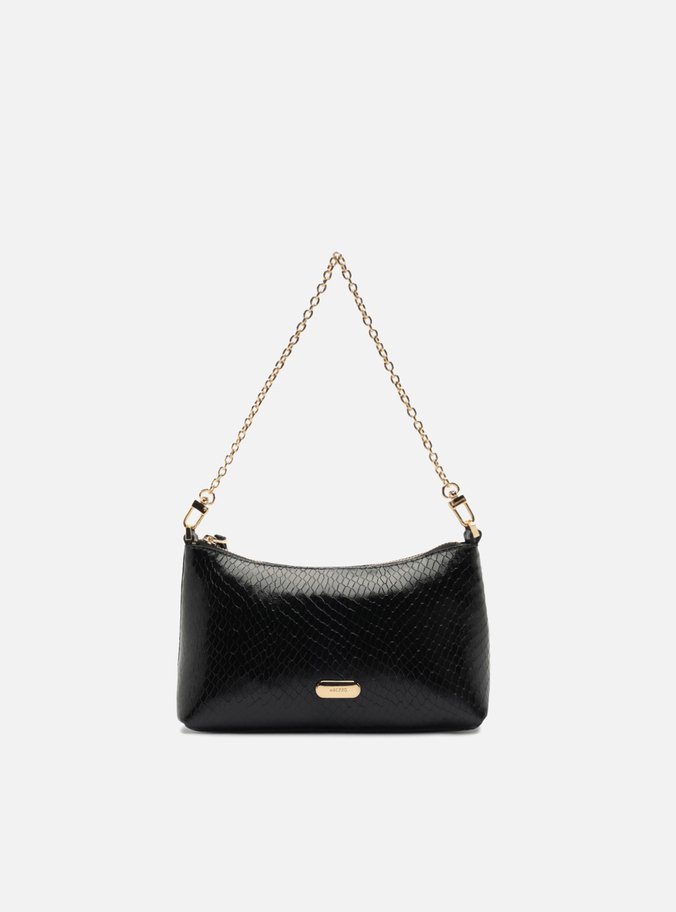 Bolsa Shoulder Preta Couro Média Snake Corrente