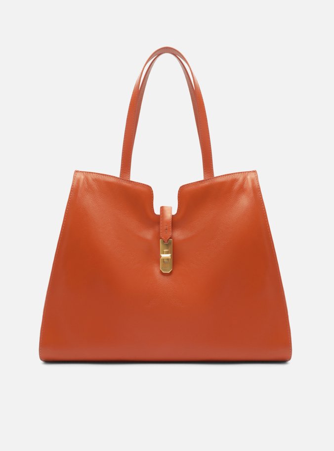 Bolsa Shopping Laranja Couro Grande Encaixe