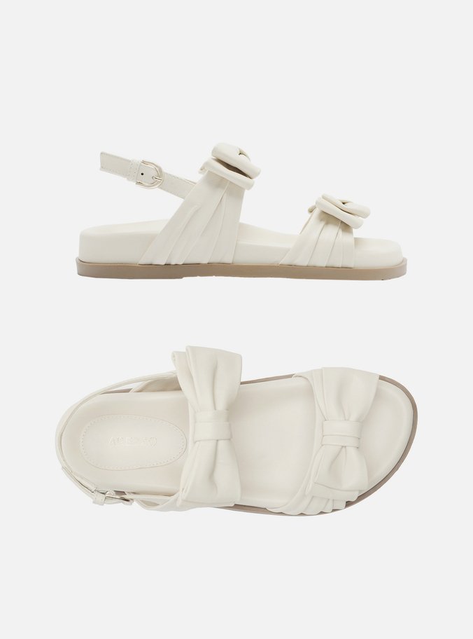 Sandália Papete Off-White Couro Tiras Laços