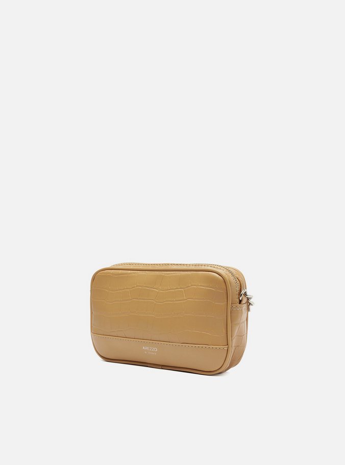 Bolsa Tiracolo Bege Croco Clara Pequena