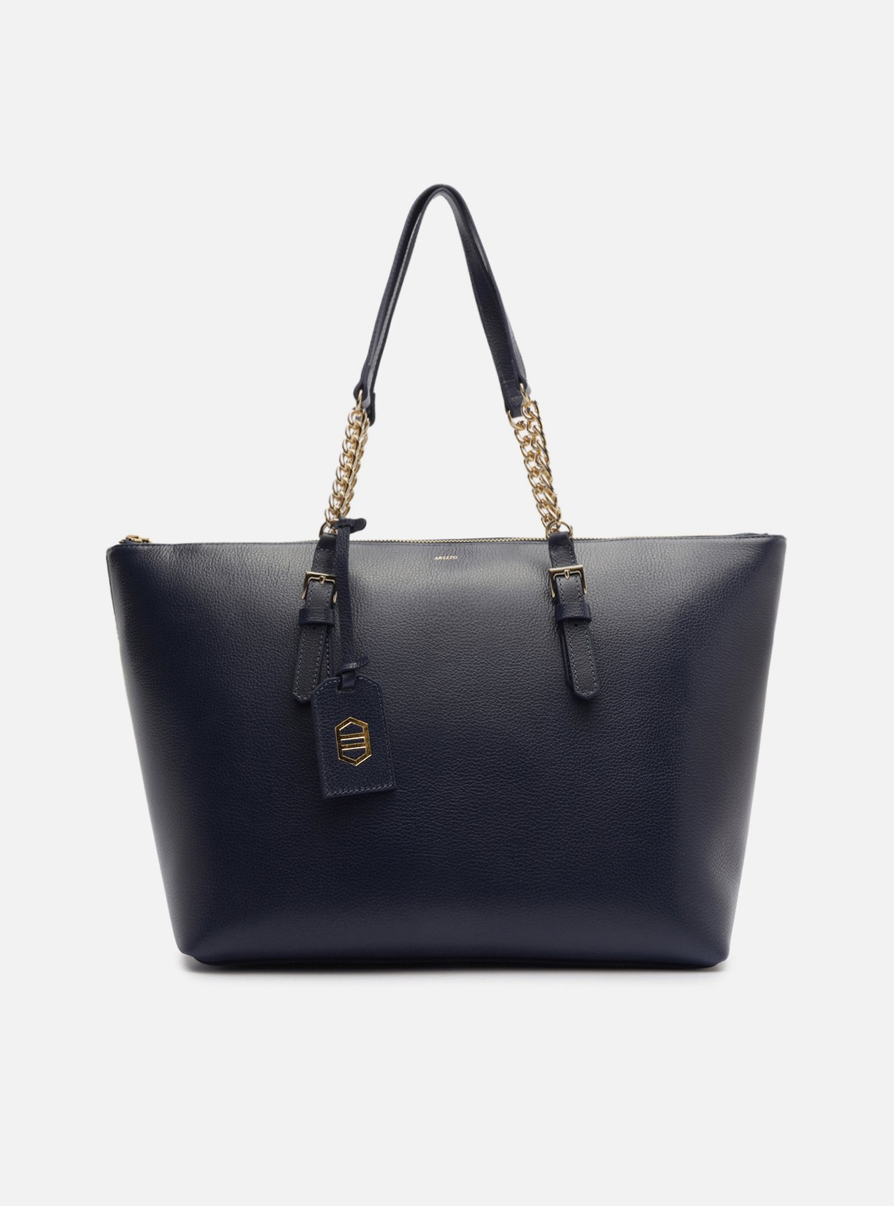 Bolsa Shopping Azul Couro Grande Alça Corrente — foto 1