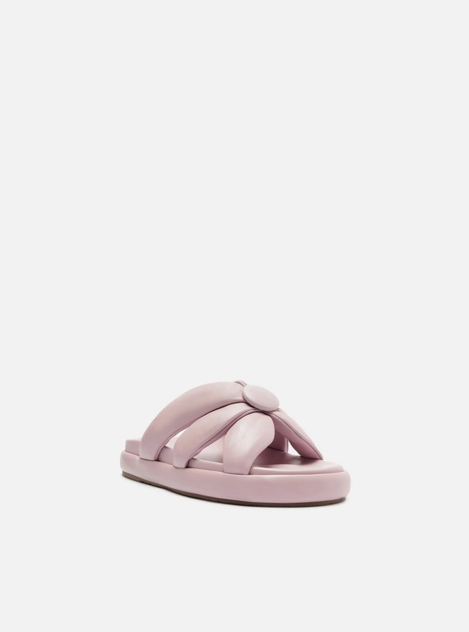 Rasteira Lilás Couro Flatform Tiras Botão