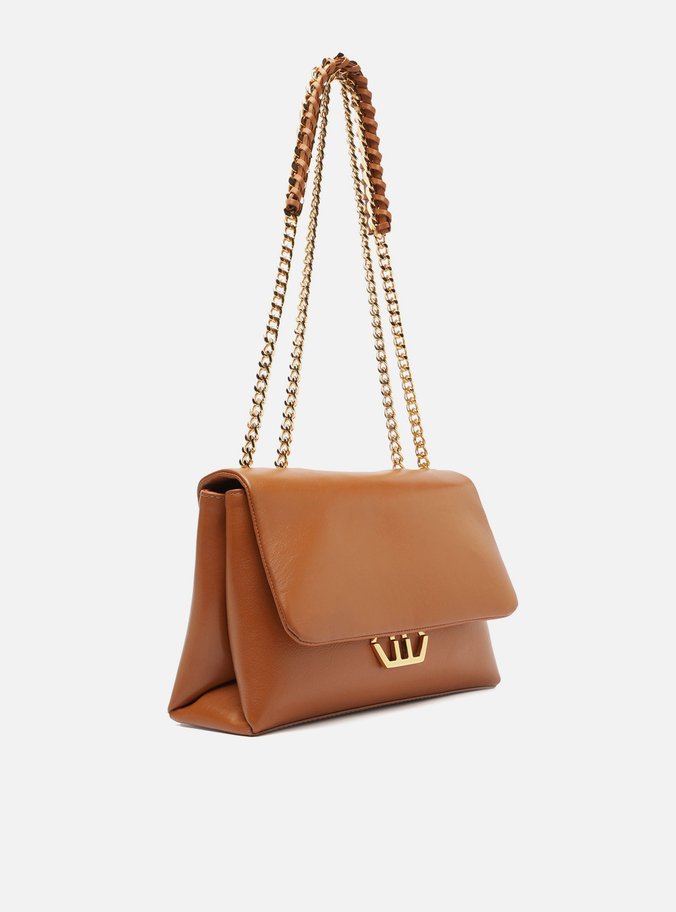 Bolsa Tiracolo Marrom Couro Grande Metal