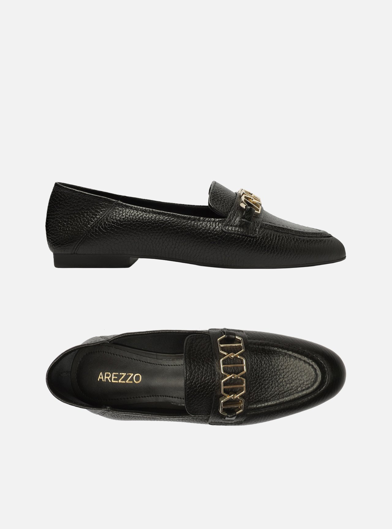 Mocassim Preto Couro Bico Redondo Metais — foto 5