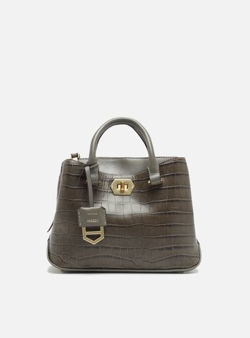 Bolsa Tote Cinza Couro Média Croco Charm