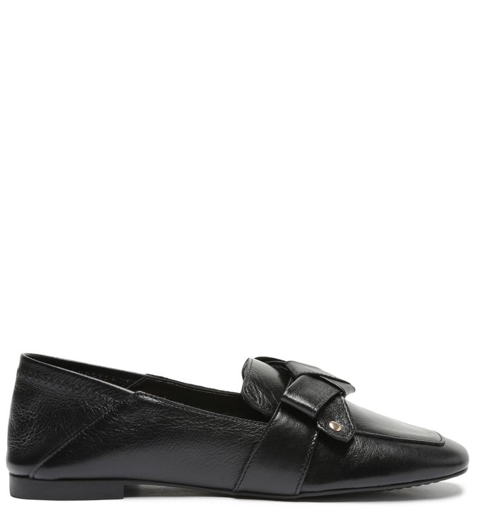 Mocassim Preto Couro Laço