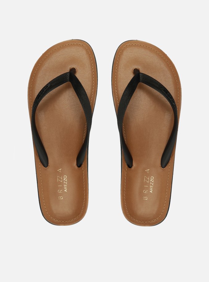 Chinelo de Dedo Preto Palmilha Marrom
