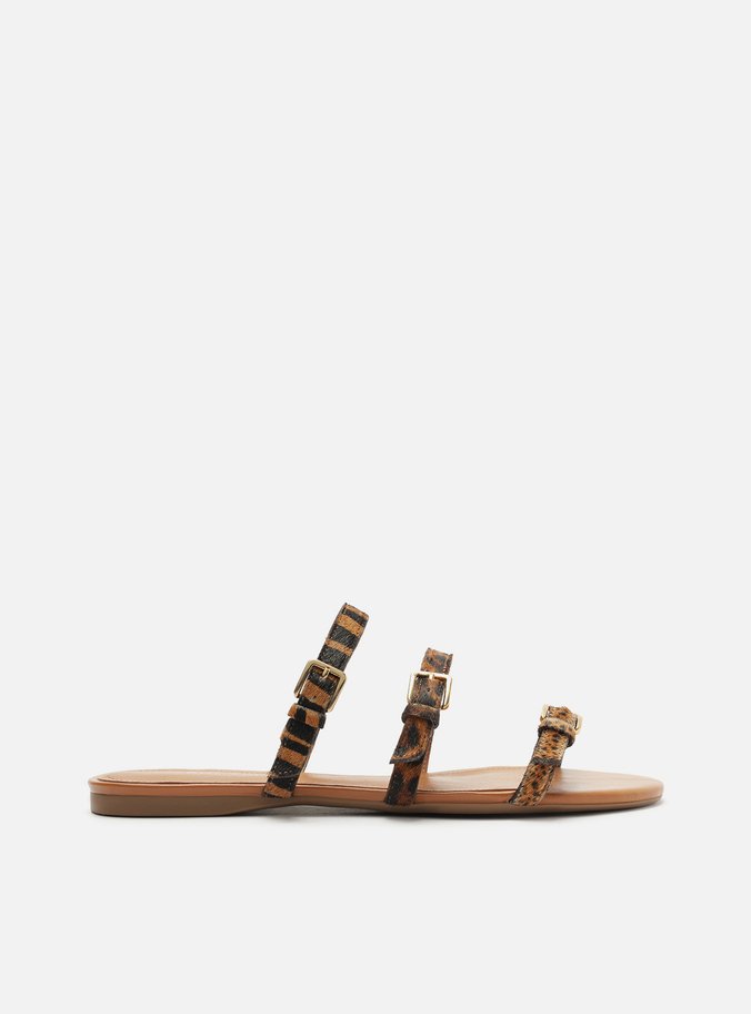 Rasteira Animal Print Tiras Fivelas