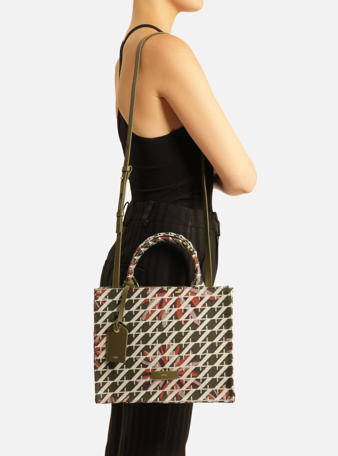 Bolsa Tote Verde Tecido Floral Média