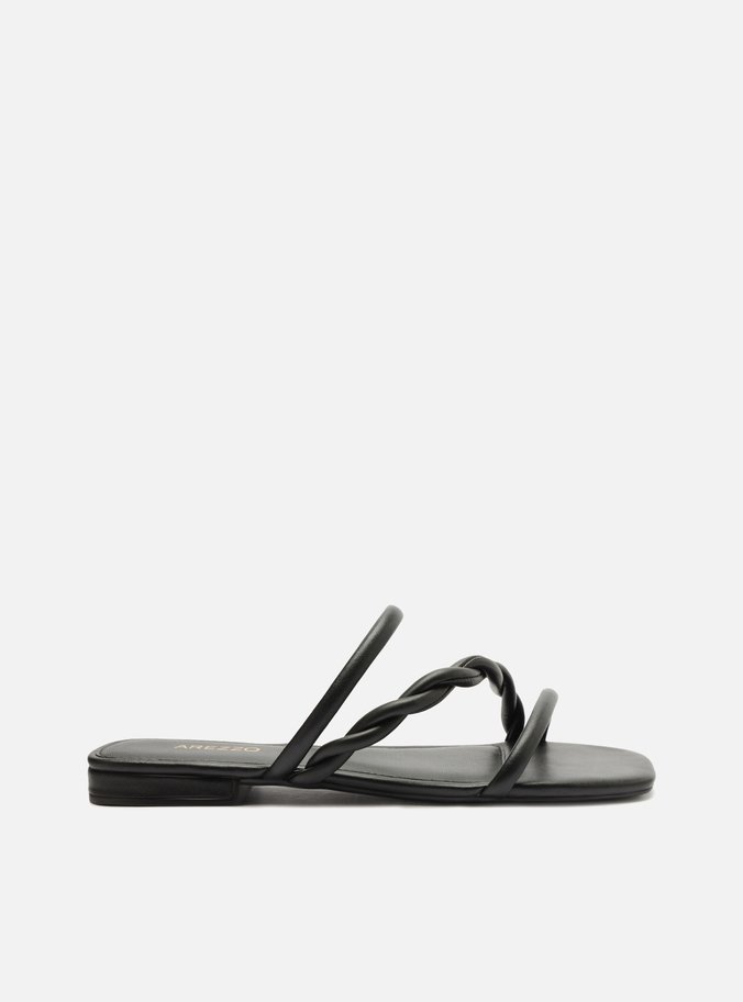 Sandália Rasteira Preta Multitiras