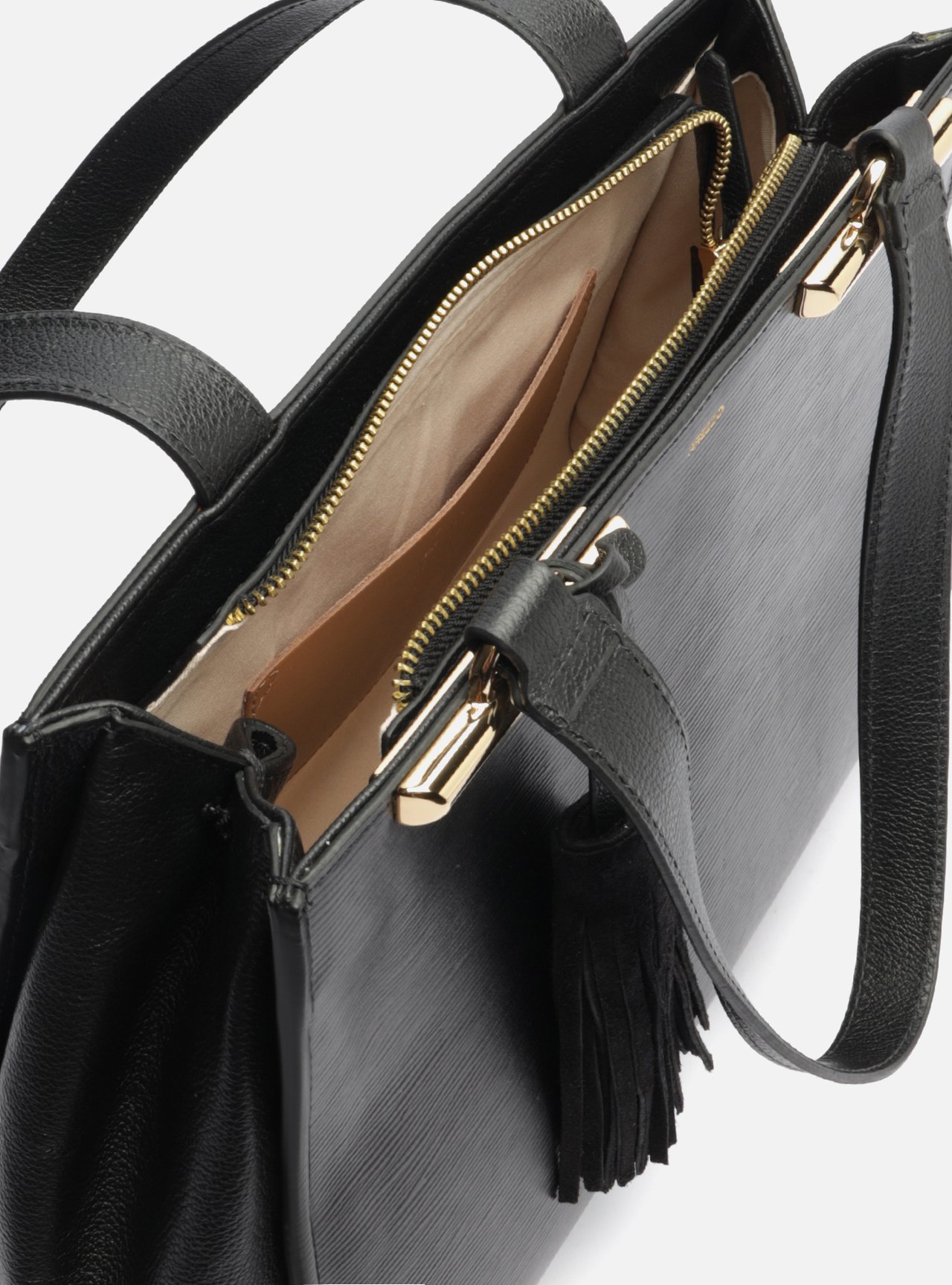 Bolsa Shopping Preta Couro Grande Metal Barbicacho — foto 4
